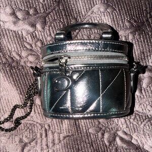 Coach Metallic Silver Quilted Mini Vanity Bag with Chain Strap